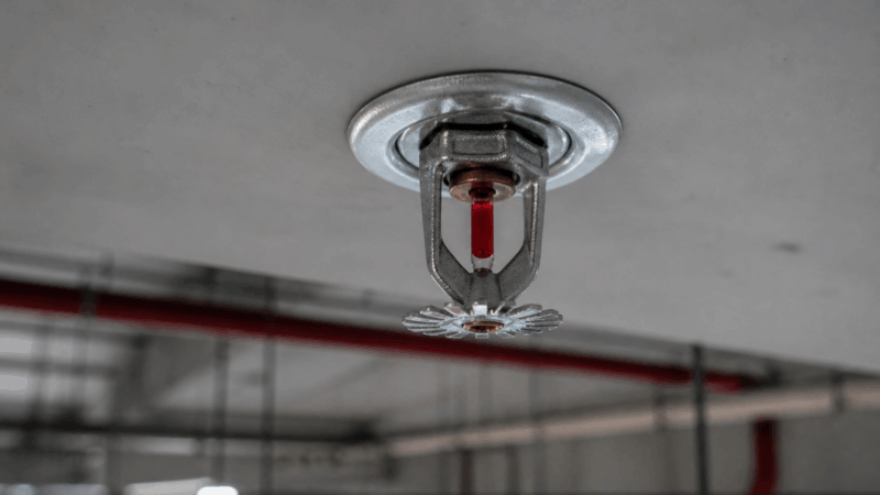 rociador automático contra incendios instalado en techo industrial